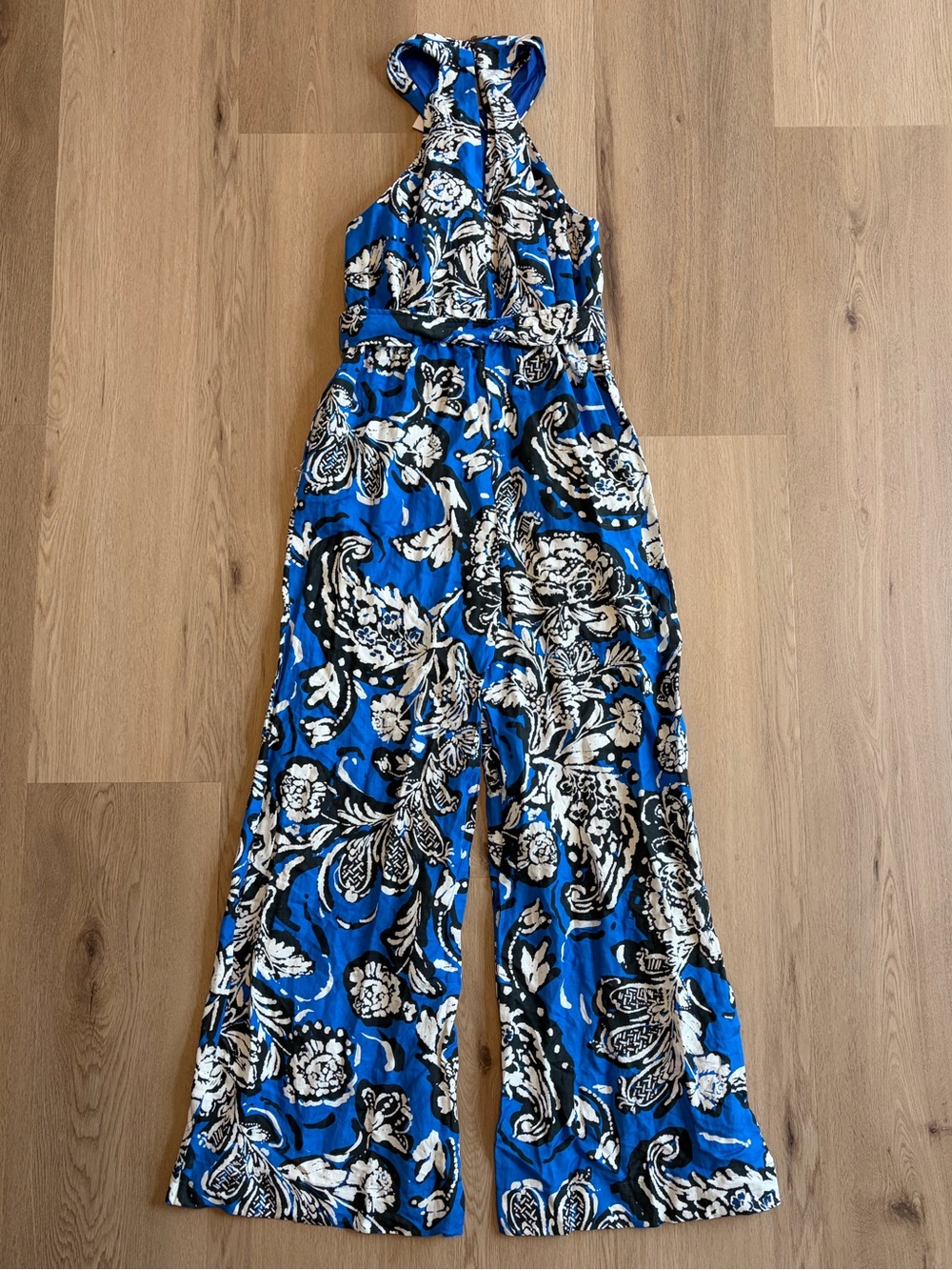 NWT Karen Millen Cross Front Halter Belted Woven Wide Leg Jumpsuit - Picture 6 of 11